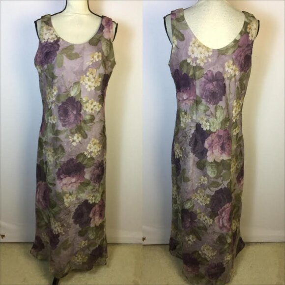 K Studio Midi A-line Dress Sz 14 Woman Purple Floral Cottage Romantic Sleeveless - Picture 1 of 14